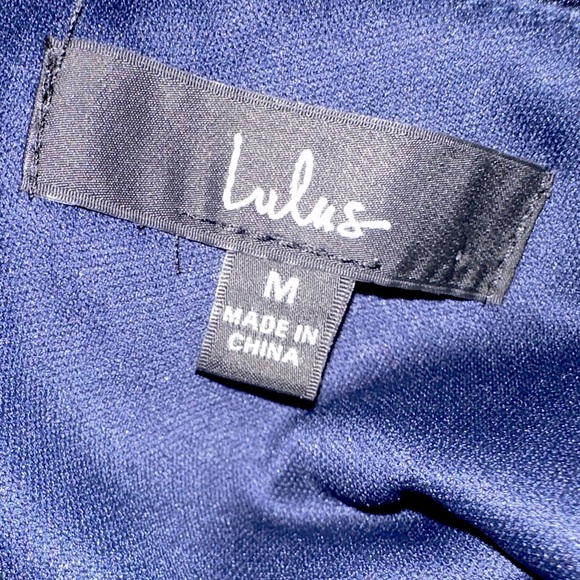 Lulu’s On the Guest List Navy Blue Satin One-Shoulder Maxi Gown B1 - Picture 13 of 14